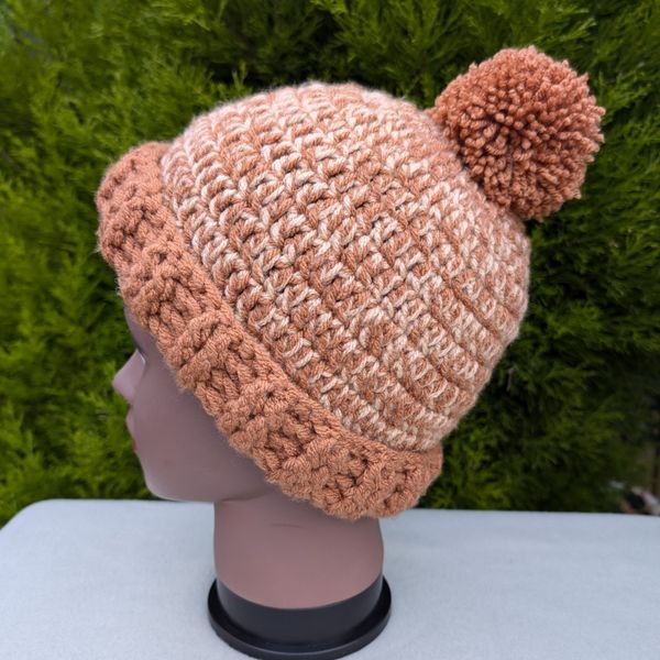 Dusty Pink Bobble Pom Pom Crochet Beanie