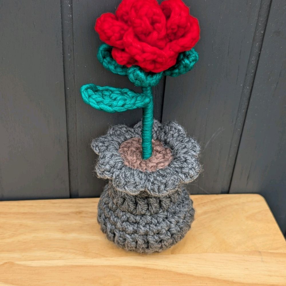 Red Rose Plant in a Sage Stuffed Vase — Front