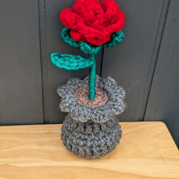 Red Rose Plant in a Sage Stuffed Vase