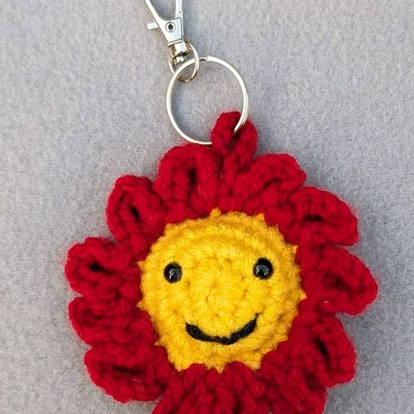 Red Crochet Flower Keyring, Valentine's Gift